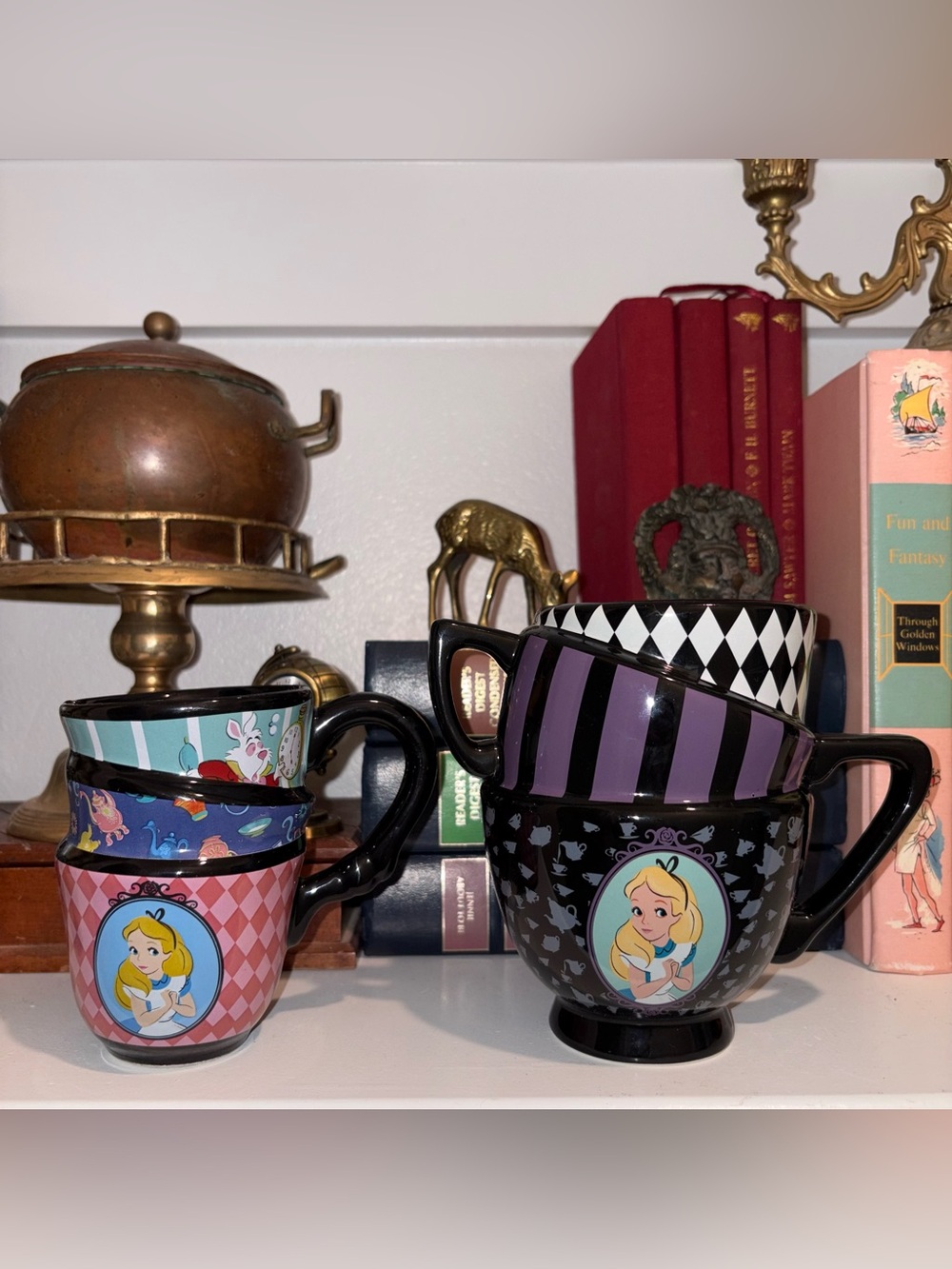 Disney Alice Ceramic Tea Mug Set - Pink, Black, Purple & Blue